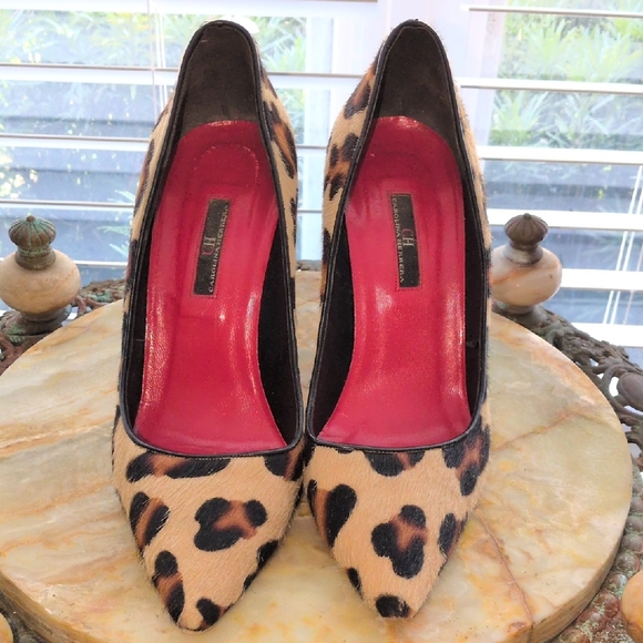 Carolina Herrera Pony Hair Leopard Print Women's Pumps Size 39